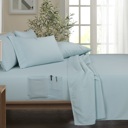 Queen Aqua Kathy Ireland 6-Piece Smart Sheet Sets w/ Side Pocket