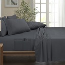 Queen Grey Kathy Ireland 6-Piece Smart Sheet Sets w/ Side Pocket