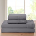 King Grey Bamboo 4 Piece 1800 Thread Count luxurious Ultra-soft Waffle Hem Sheet Set