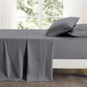Queen Grey Bamboo 4 Piece 1800 Thread Count luxurious Ultra-soft Waffle Hem Sheet Set