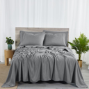 California King Charcoal Grey Bibb Home 2000 Count 6-Piece Bamboo Sheet Set with Snug Grip