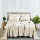 California King Cream Bibb Home 2000 Count 6-Piece Bamboo Sheet Set with Snug Grip