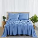 California King Ocean Blue Bibb Home 2000 Count 6-Piece Bamboo Sheet Set with Snug Grip