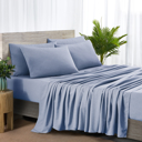 California King Blue Bamboo 2000 Thread Count 6-Piece Chambray Deep Pocket Sheet Set with Snug Grip