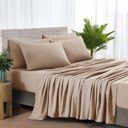 King Taupe Bamboo 2000 Thread Count 6-Piece Chambray Deep Pocket Sheet Set with Snug Grip