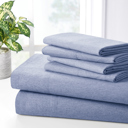 Twin Blue Bamboo 2000 Thread Count 6-Piece Chambray Deep Pocket Sheet Set with Snug Grip