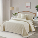 Full/Double Ivory Bibb Home 4 Piece Solid Quilt Set with Cushion