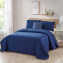 Full/Double Navy Bibb Home 4 Piece Solid Quilt Set with Cushion