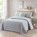 Full/Double Silver Bibb Home 4 Piece Solid Quilt Set with Cushion