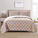 Full/Double Aqua Boho Dan River Reversible Printed Quilt Set (3 Piece)