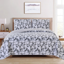 King Silver Floral Dan River Reversible Printed Quilt Set (3 Piece)