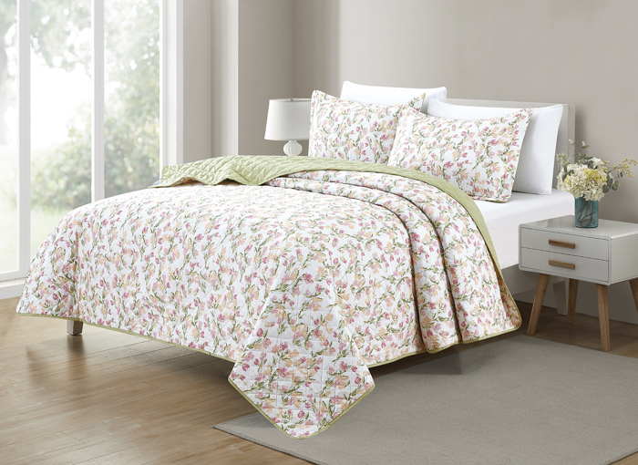 Bibb Home 3 Piece Printed Reversible Quilt Set