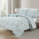 King Mint Damask Bibb Home 3 Piece Printed Reversible Quilt Set