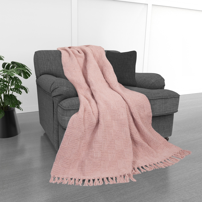 Kathy Ireland Oversized Chenille Polyester Fringed Basket Throw 50? X 70?