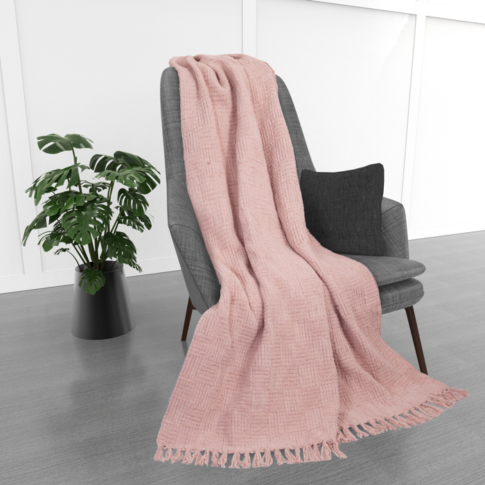 Kathy Ireland Oversized Chenille Polyester Fringed Basket Throw 50? X 70?