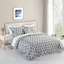 Queen Grey Trellis Bibb Home 8 Piece Comforter Set with Decorative Pillows
