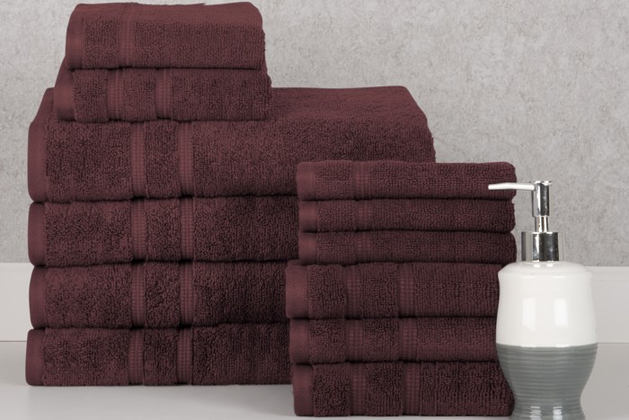 Bibb Home 12 Piece Zero Twist Egyptian Cotton Towel Set