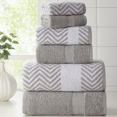 Kathy Ireland 6 Piece Chevron Jacquard Towel Set with LetsDry