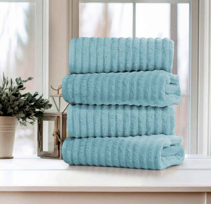 Bibb Home 4 Pack Ribbed Egyptian Cotton Bath Towel Set