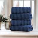 4-piece Deep Blue Bibb Home 4 Pack Ribbed Egyptian Cotton Bath Towel Set
