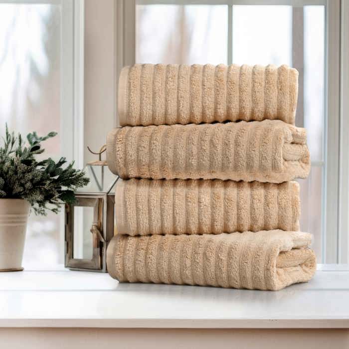 Bibb Home 4 Pack Ribbed Egyptian Cotton Bath Towel Set