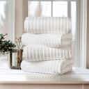 4-piece White Bibb Home 4 Pack Ribbed Egyptian Cotton Bath Towel Set