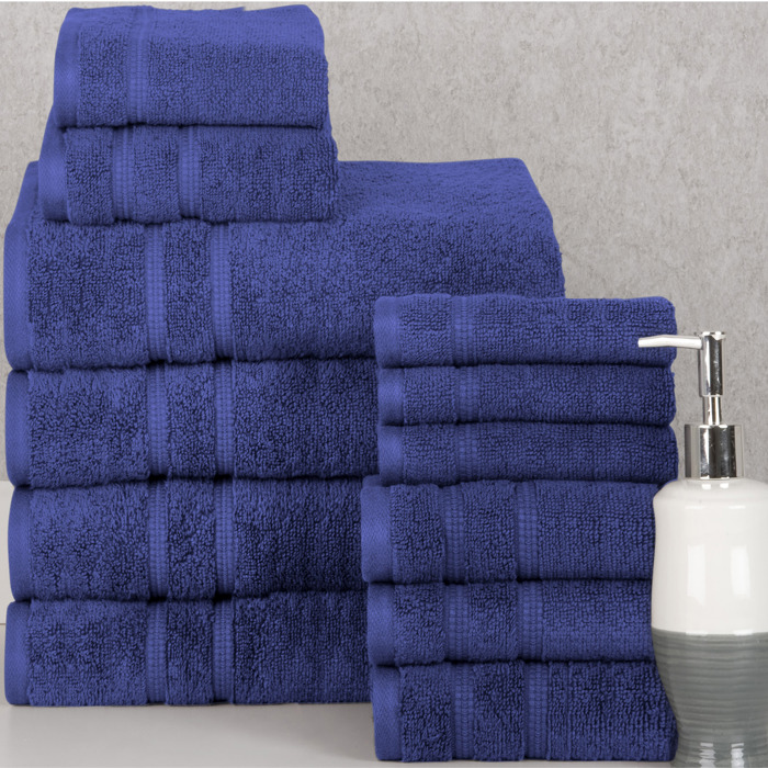 Bibb Home 12 Piece Zero Twist Egyptian Cotton Towel Set