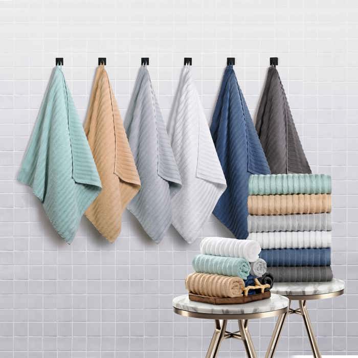 Bibb Home 4 Pack Ribbed Egyptian Cotton Bath Towel Set