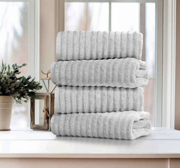 Bibb Home 4 Pack Ribbed Egyptian Cotton Bath Towel Set