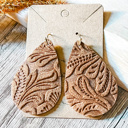  Handmade Leather & Lace Embossed Teardrop Earrings