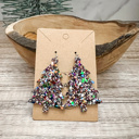  Handmade Jewel Tone Glitter Christmas Tree Earrings