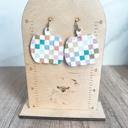 Multicolored Handmade Leather Checkered Pumpkin Earrings