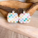 Multicolored Handmade Leather Checkered Pumpkin Earrings