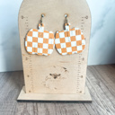 White Handmade Leather Checkered Pumpkin Earrings