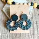  Handmade Black Animal Print Scalloped Leather Earrings