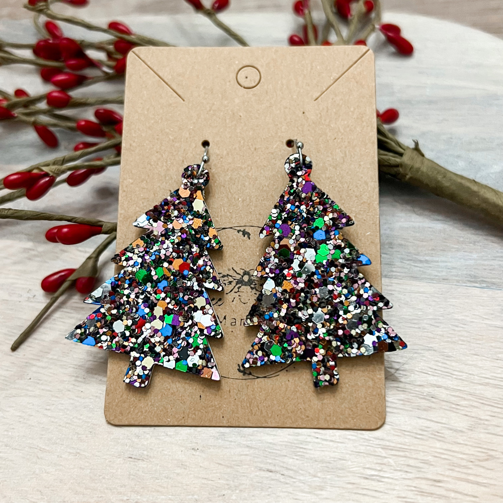 Handmade Jewel Tone Glitter Christmas Tree Earrings