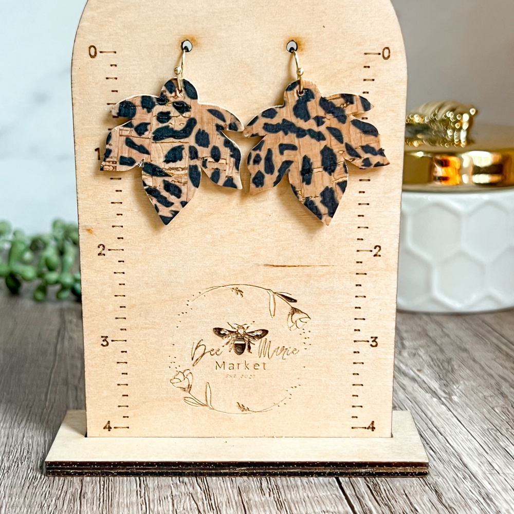 Handmade Leather Animal Print Leaf Earrings