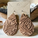  Handmade Leather & Lace Embossed Teardrop Earrings