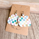 Multicolored Handmade Leather Checkered Pumpkin Earrings