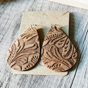  Handmade Leather & Lace Embossed Teardrop Earrings