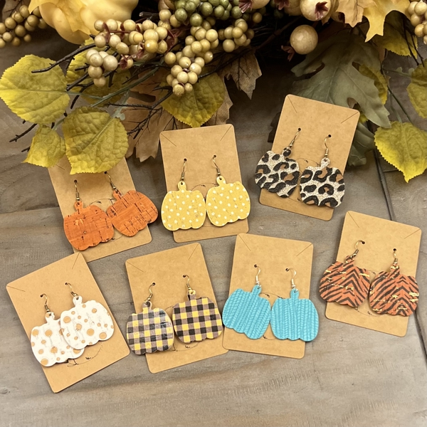 Handmade Leather Pumpkin Earrings