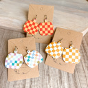  Handmade Leather Checkered Pumpkin Earrings