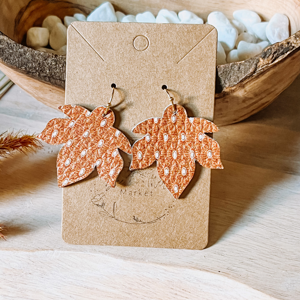 Handmade Polka Dot Rust Leaf Earrings