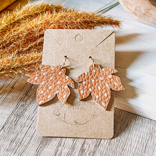 Handmade Polka Dot Rust Leaf Earrings