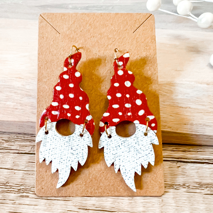 Becky Red Handmade Polka Dot Santa Gnome Earrings