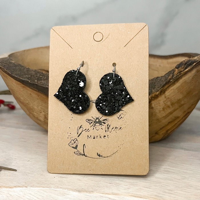 Frankie Black Handmade Glitter Heart Earrings