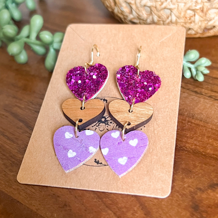 Penny Purple Handmade Heart Drop Earrings