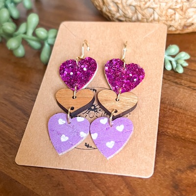 Avery Leather & Wood Handmade Heart Drop Earrings