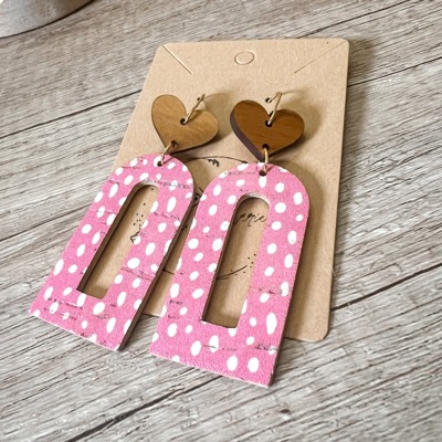 Brandi Princess Pink Polka Dot Arch Handmade Earrings