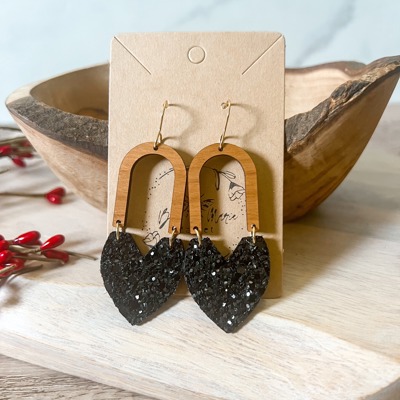 Abby Black Glitter Heart & Arch Handmade Earrings